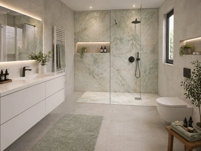 Ambiente de baño con mármol de Plamar