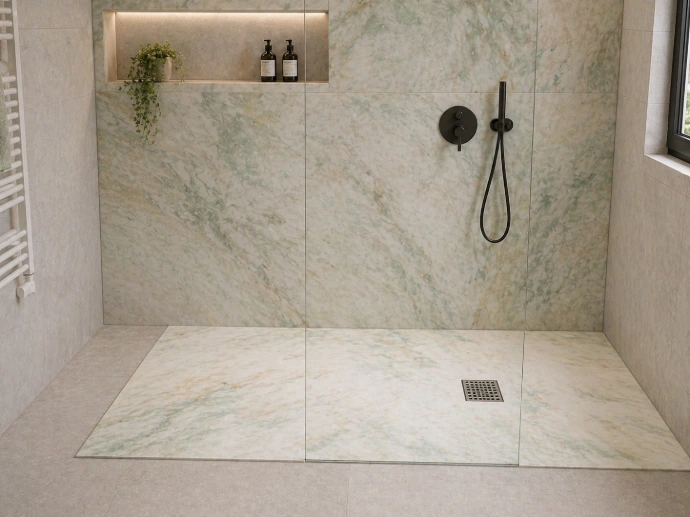 Ambiente de baño con mármol de Plamar