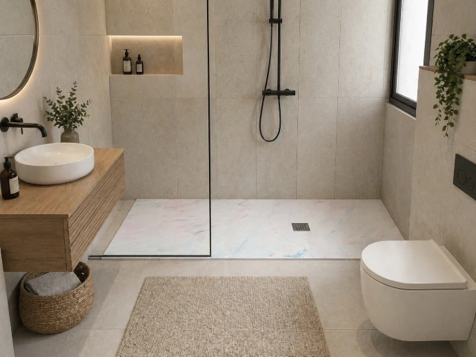 Ambiente de baño con plato de ducha de Plamar