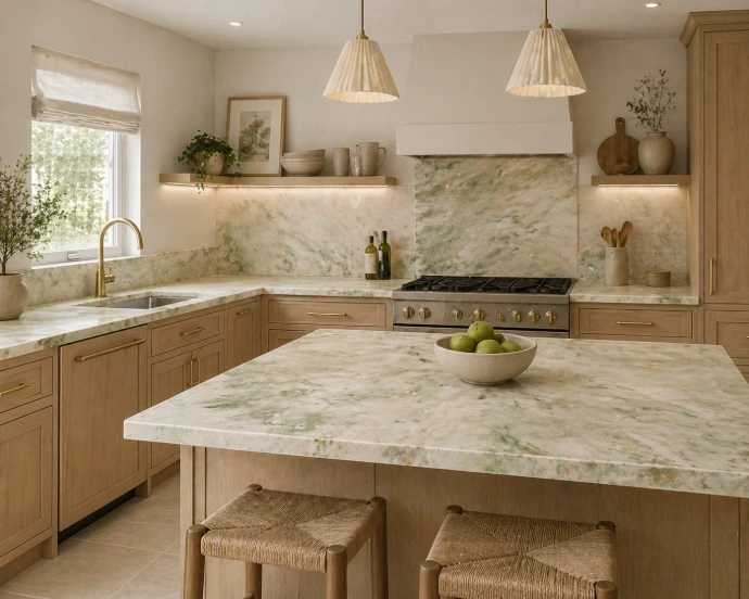 Ambiente de cocina con mármol de Plamar
