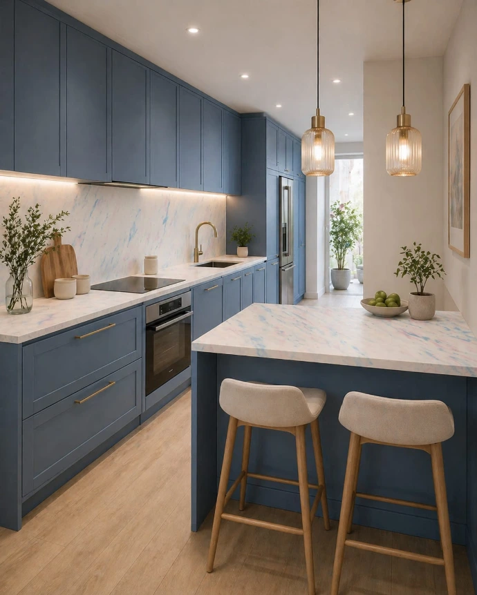 Ambiente de cocina con mármol de Plamar