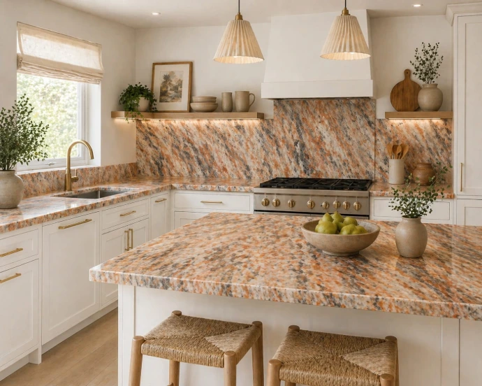Ambiente de cocina con mármol de Plamar
